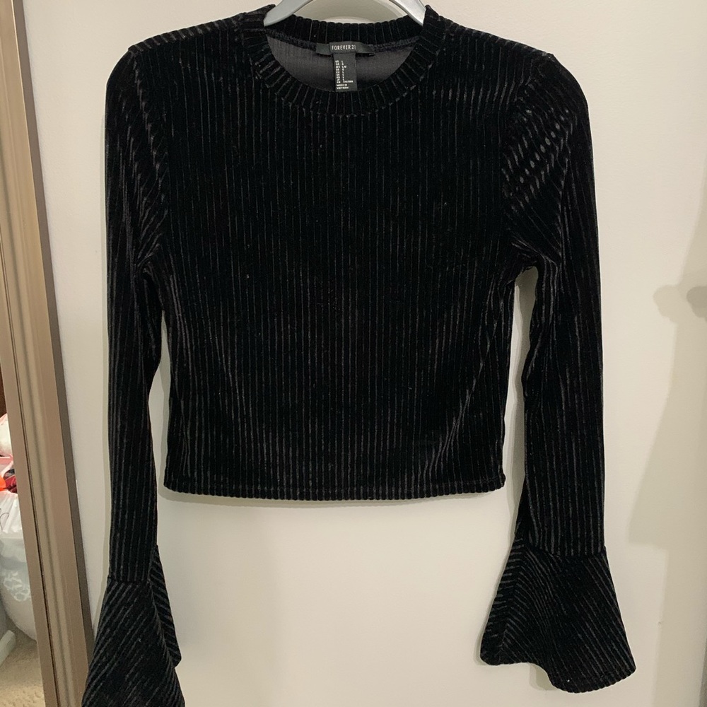 Black Crop Top with trumpet sleeves